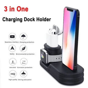 

Desktop Charging Dock Station For iPhone 6 6S 7 8 X For Airpods 3 In 1 Charging Dock Holder For Apple Watch Series 4 3 2