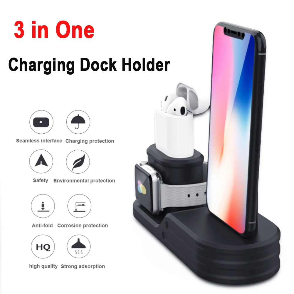Настольная зарядная док станция для iPhone 6 6S 7 8 X Airpods 3 в 1 Apple Watch Series 4 2|Подставки и