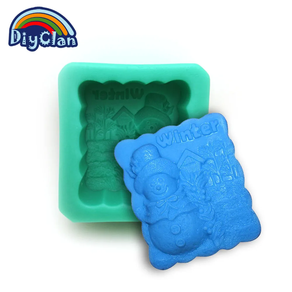 

Food grade snow man and tree Silicone molds for cake mould santa winter handmade rectangle soap form S0152SD25