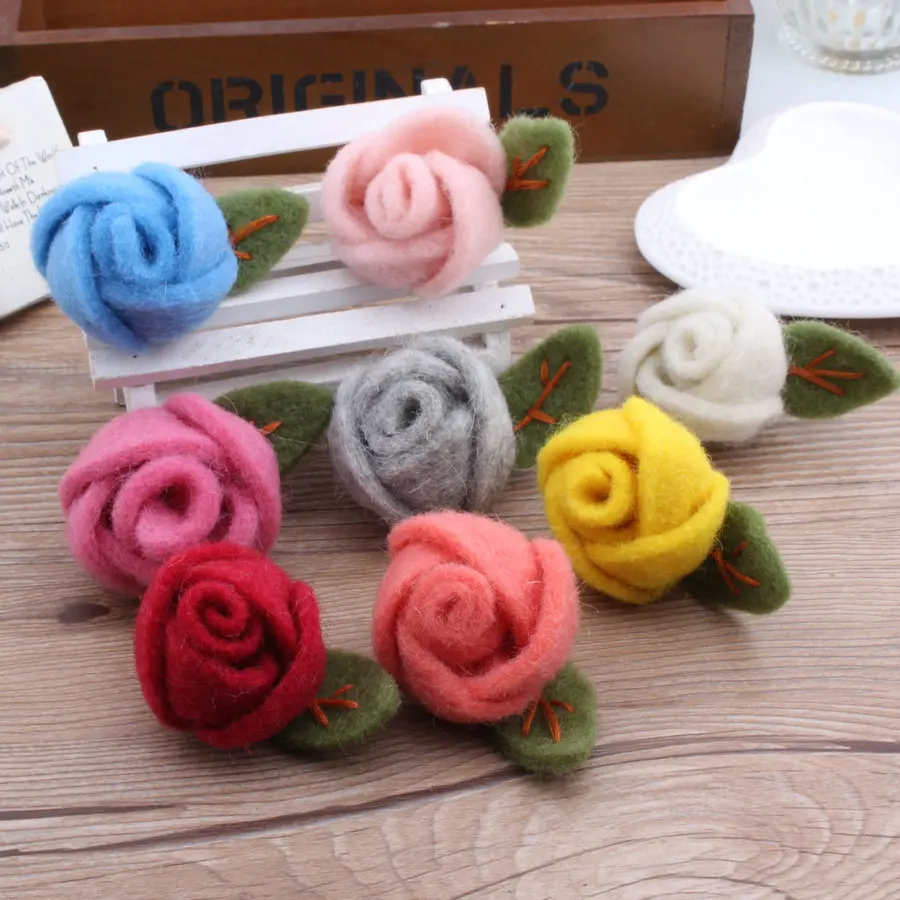 

New Arrival 10PCs Assorted Color Rolling Rose Flower Crafts Handmade Wool Felt Floral Button Patch Sticker Craft for DIY Jewelry