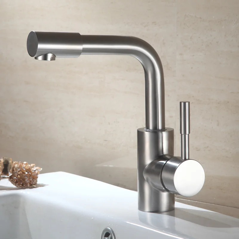 

304 stainless steel Basin Faucets rotate 360 degrees nozzle of cold and hot bath face contracted and contemporary bathroom