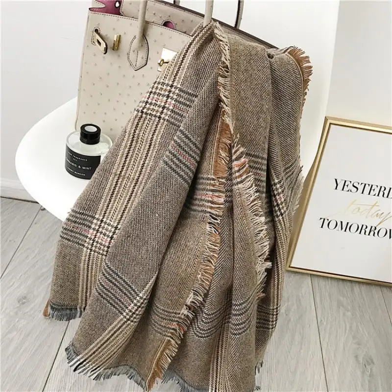 3 Colors High quality fashion lady feel camel dark plaid scarf thick autumn and winter models large shawl