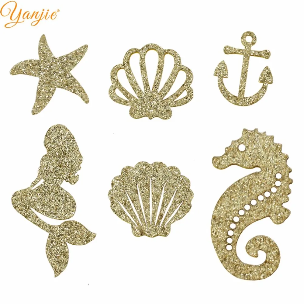 

18pcs/lot DIY Hair Accessories 2019 Creative Glitter Starfish Shell Gold Mermaid Seahorse Felt Pad Kids Girl Animal Headband