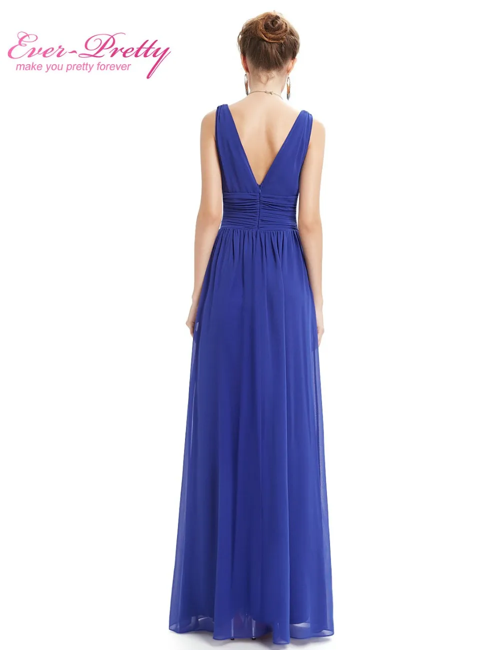Платья для выпускного вечера Ever Pretty EP09016 шифоновые платья для особых случаев V шеи элегантное Королевское синее длинное платье для выпускного вечера