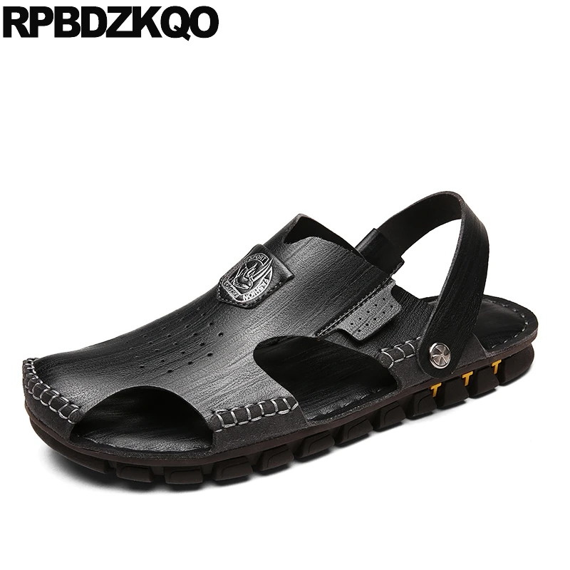 

Mens Sandals 2019 Summer Outdoor Fashion Native Soft Waterproof Leather Black Slides Beach Shoes Mules Closed Toe Water Slippers