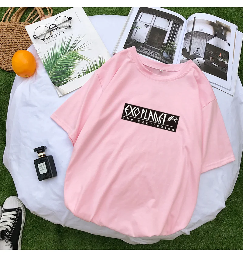 EXO Kpop Fan Support T Shirts Women Fashion Casual Tops Tee Shirt Femme Streetwear Harajuku Letter Print T-shirts Camiseta Mujer (5)