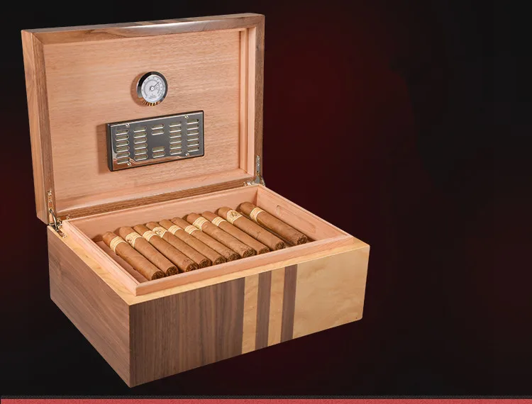 Классический деревянный большой емкости сигарный гумидор хороший ящик для хранения сигар с увлажнителем гигрометр