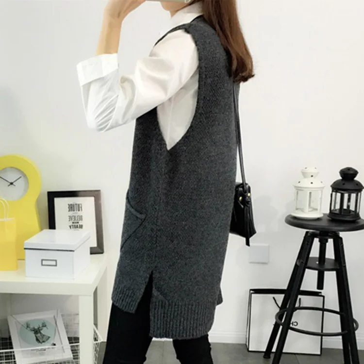 Жилет для женщин свитер вязаный хедж Весна с длинным разрезом Корейский прилив пуловеры для Vestidos MMY17086