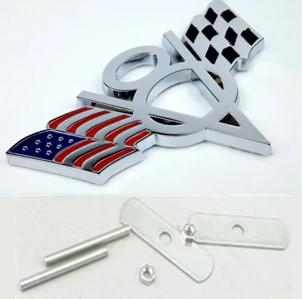 5 Pieces Chrome Metal V8 Germany Flags Car Head Grill Styling Badge V8