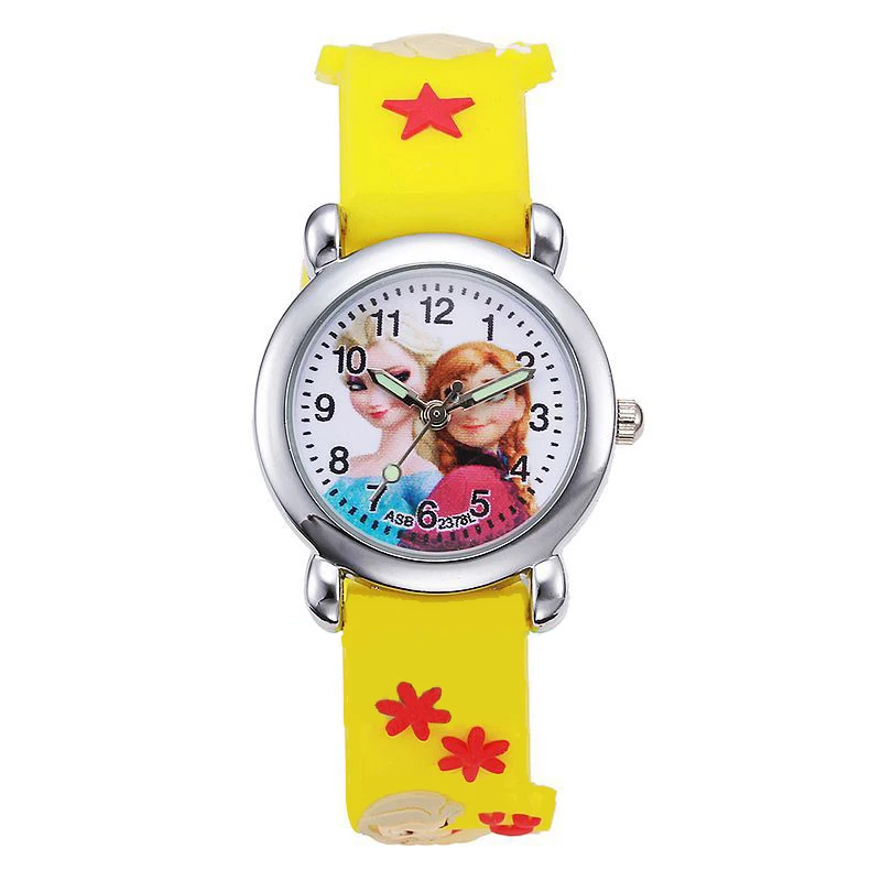 JOYROX детские наручные часы Принцесса Эльза Милые силиконовые детские часы подарок Детские Мультяшные часы кварцевые часы Relojes Relogio - Цвет: Цвет: желтый