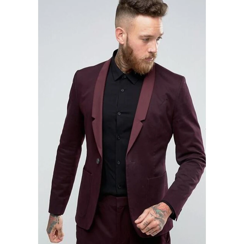 Custom Made Burgundy Wedding Suits for Men Slim Fit Skinny 2 Piece