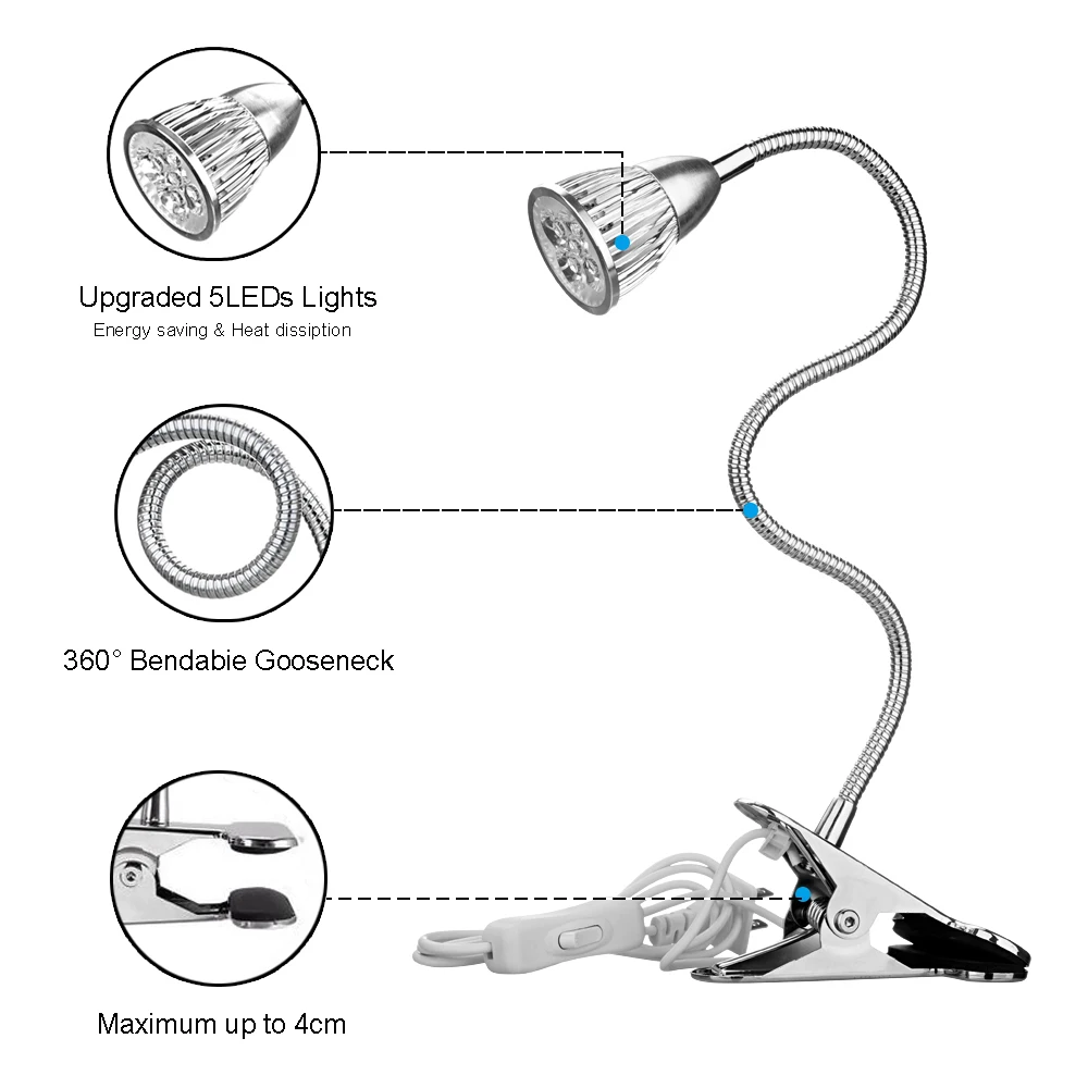 Бренд BUYBAY полный спектр светодиодный светильник для выращивания 10 Вт 20 Вт 30 Вт 360 градусов Гибкая Настольная лампа с зажимом для головы светильник для внутреннего сада лампа для растений
