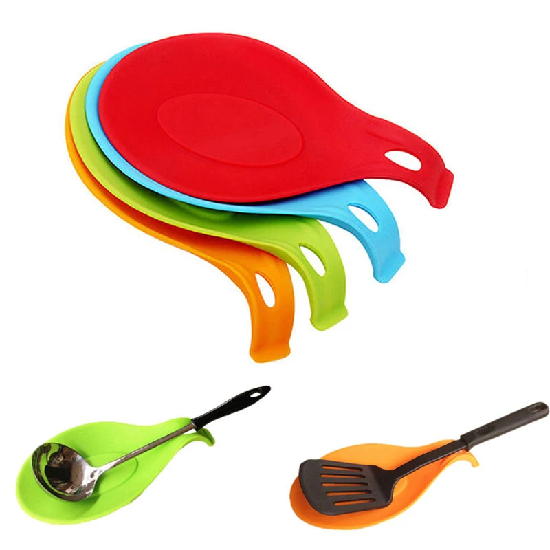 1pc Silicone Spoon Rest Heat Resistant Spatula Holder Tableware Placement Mat Kitchen Cooking Tools (9)