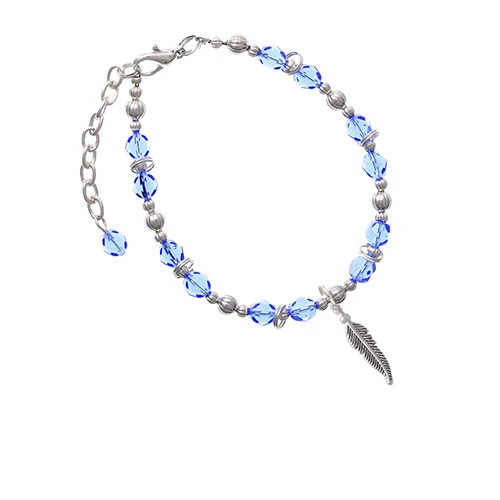 Silvertone Small 3-D Feather Light Blue Beaded Bracelet