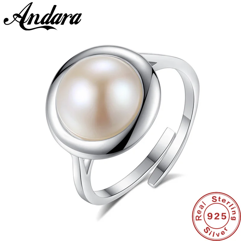 2018 New Real 100% 925 Sterling Silver Freshwater Pearl Female Rings for Women Engagement Jewelry Adjustable Ring | Украшения и