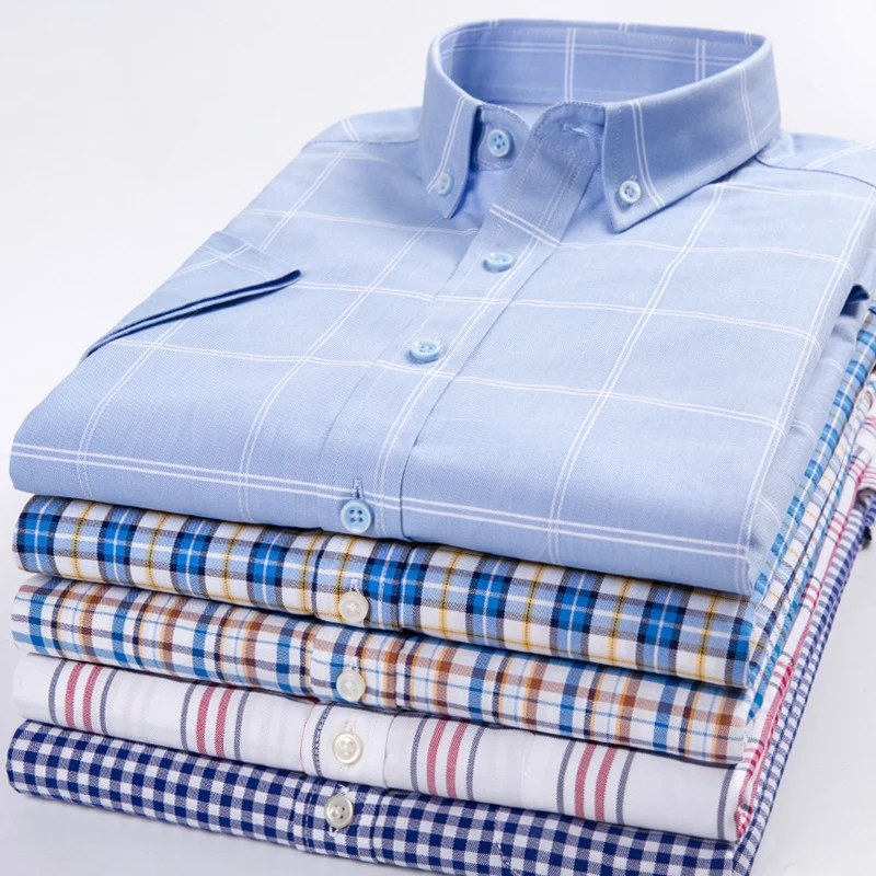 

New Summer Dress Pure Cotton Colorful Printed Argyle Plaid Twill Business Casual Short Sleeve Shirt Men Brand Thin Breathable