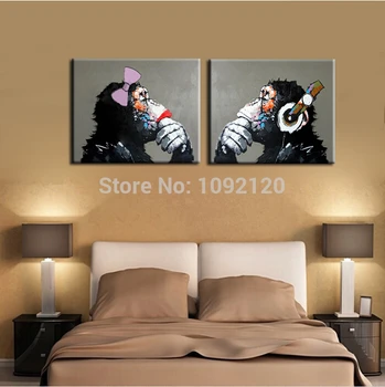 

Boy And Girl Lovely Gorilla Handpainted Modern Home Decoration Oil Painting Wall Art Paintings Animal Picture Paints On Canvas