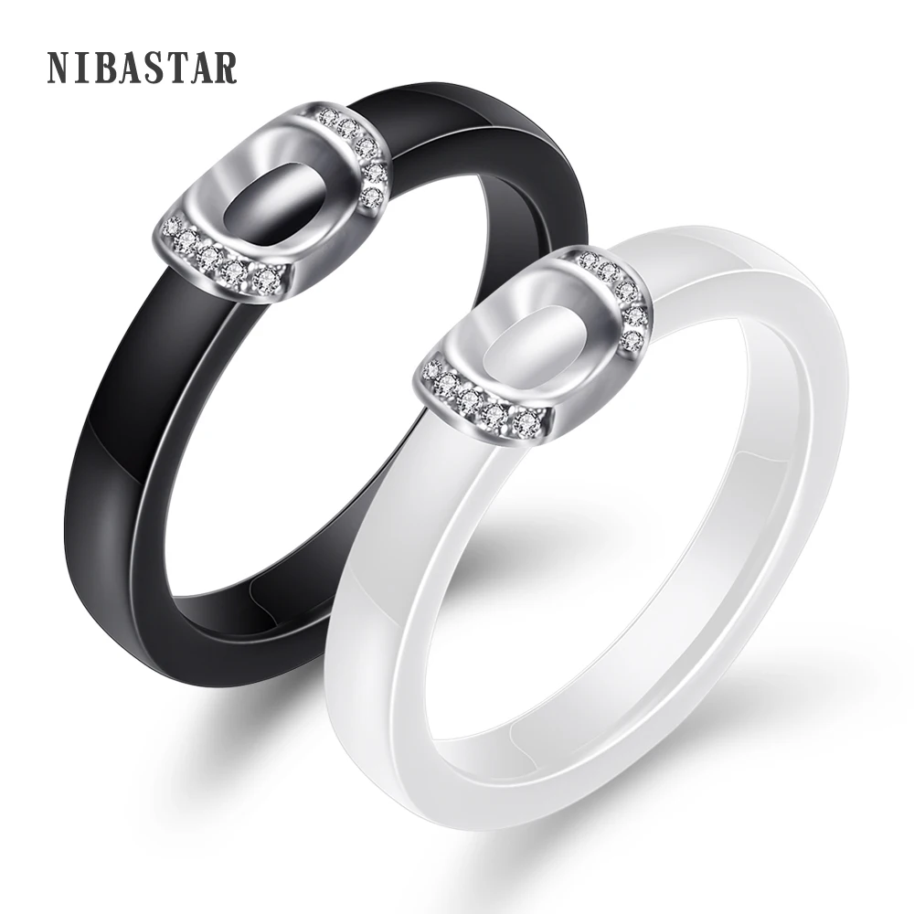 

New Arrival Wedding Rings Black White Colors " U " Shape Metal AAA Cubic Zircona High Polished Smooth Ring for Wedding Gift