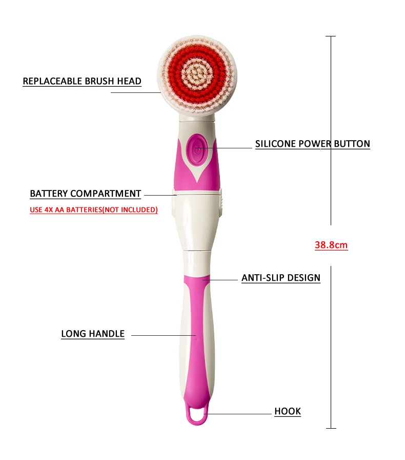 4 в 1 электрическая щетка для мытья ложки с длинной ручкой, Водонепроницаемый тела Очищающая щетка Массаж домашнего ливня спа Системы здравоохранения