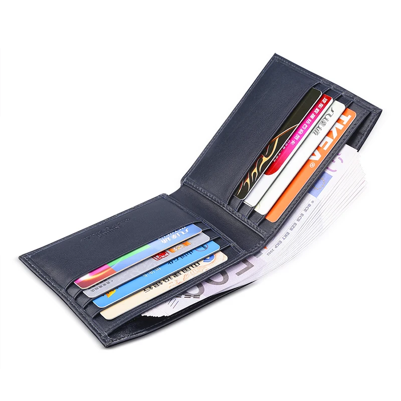 

Soft Black / Blue Real Cowhide Genuine Leather Wallets Men Bifold Clutch Simple Purse Pouch Credit Card Holder billetera portfel