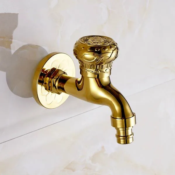Buy Luxury Golden Craved Wall Mounted Bibcock Decorative Outdoor Garden Faucet