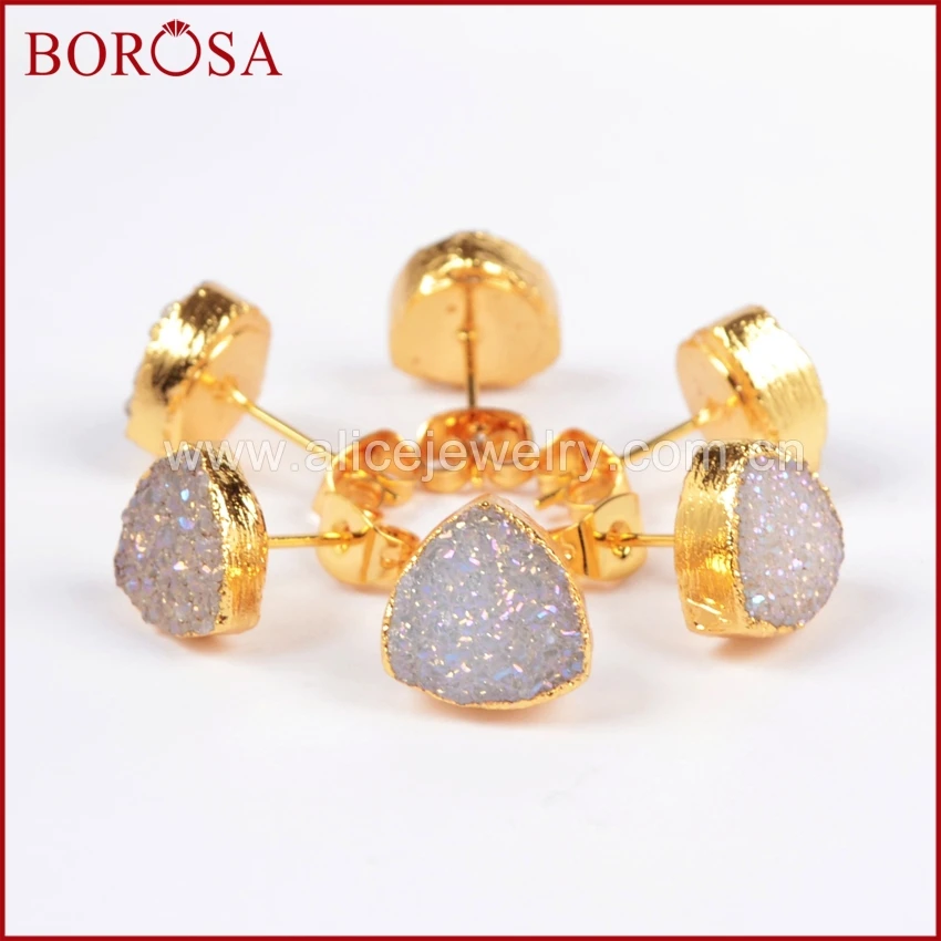 Серьги пусеты BOROSA 5/10 пар 10 мм треугольные золотого цвета из натурального титана