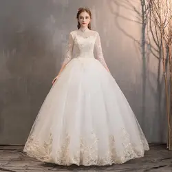 Новинка 2019, свадебное платье с длинными рукавами и высоким воротом, сексуальное кружевное платье с аппликацией, большие размеры, длина до