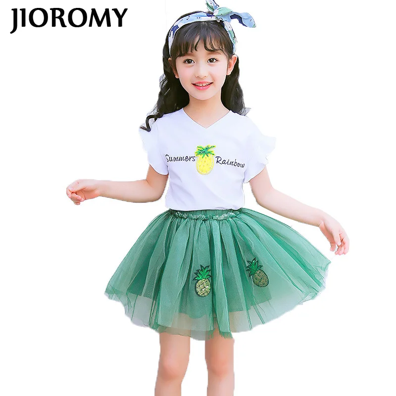 

JIOROMY Children's clothing 2019 Summer New Girls Candy T-shirt + Skirt 2 Child Net Princess Dress