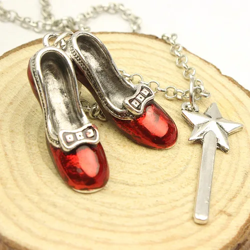 

2016 New HOT alice in wonderland 2 Magic wand & red shoes pendant necklace cosplay anime accessory necklaces & pendants women