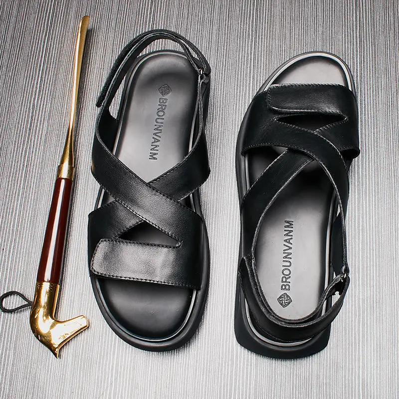 Fashion Boys Hook Loop Real Leather Hook Loop Sandals Lesiure Men Cross-Tied Summer Ankle Strap Casual Slides Shoes Fashion Boys Hook Loop Real Leather Hook Loop Sandals Lesiure Men Cross-Tied Summer Ankle Strap Casual Slides Shoes