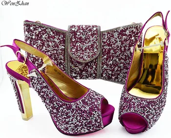 

WENZHAN 2019Fashion Woman Shoes Match Bag Sets With Paillette Style High Heel Summer Shoes And Bag Set For Lady Gift B94-6