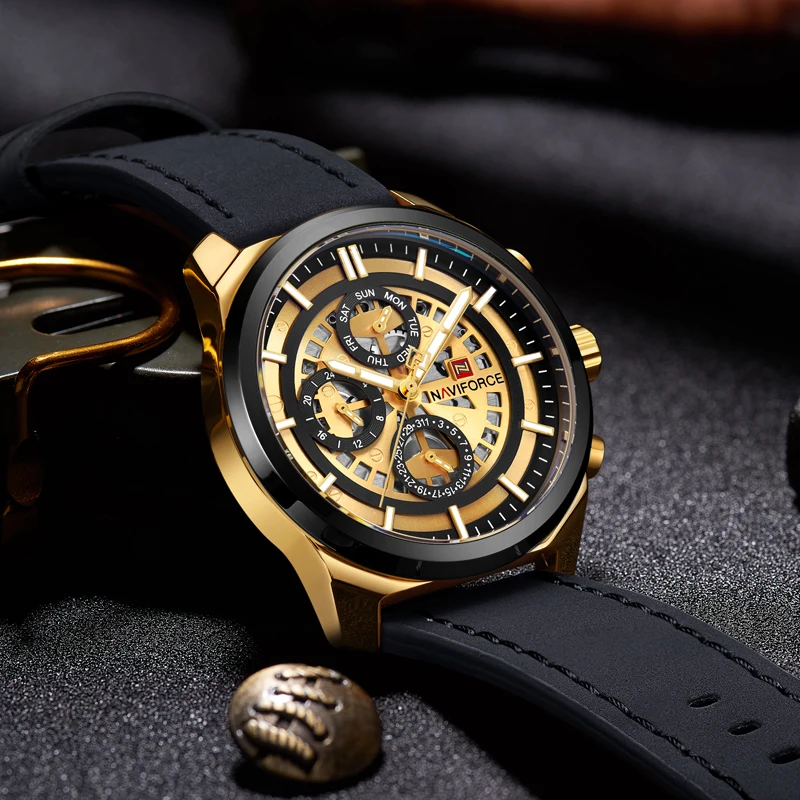 Kaufen Männer Watchs NAVIFORCE Top Marke Luxus Mode Männer Quarz Gold Uhren Männlichen Leder Army Military Sport Uhren Relogio Masculino
