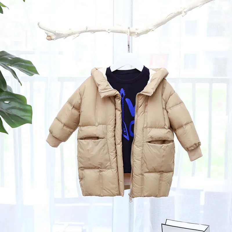 Зимний Детский пуховик в европейском стиле для девочек и мальчиков, белая куртка-пуховик Детская одежда modis пальто Y1801 - Цвет: khaki
