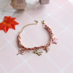 Новый Браслеты с розовым мокко девушка Сакура аниме золотой цвет красивый натуральный кристалл очаровательный браслет