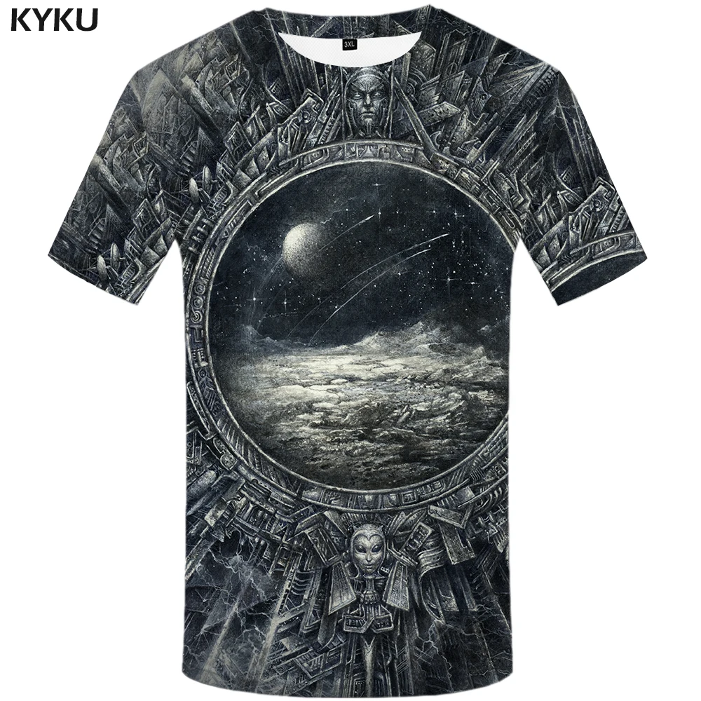 

KYKU Brand Galaxy Space T-shirts Men Metal T shirt 3d Moon Tshirt Printed War Tshirts Casual Gothic Print Mens Clothing Printed