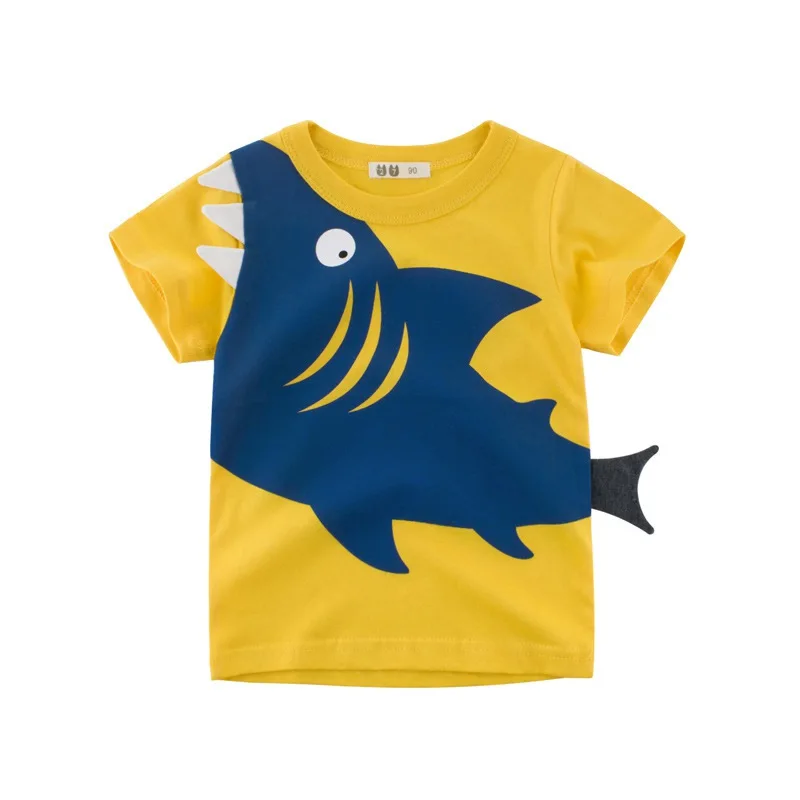 COOTELILI Cute Cartoon Children Tees 3d Fish Tops Kids Boys T-Shirt Children Clothes Yellow Green Short Animal Shirt 90-140cm (4)