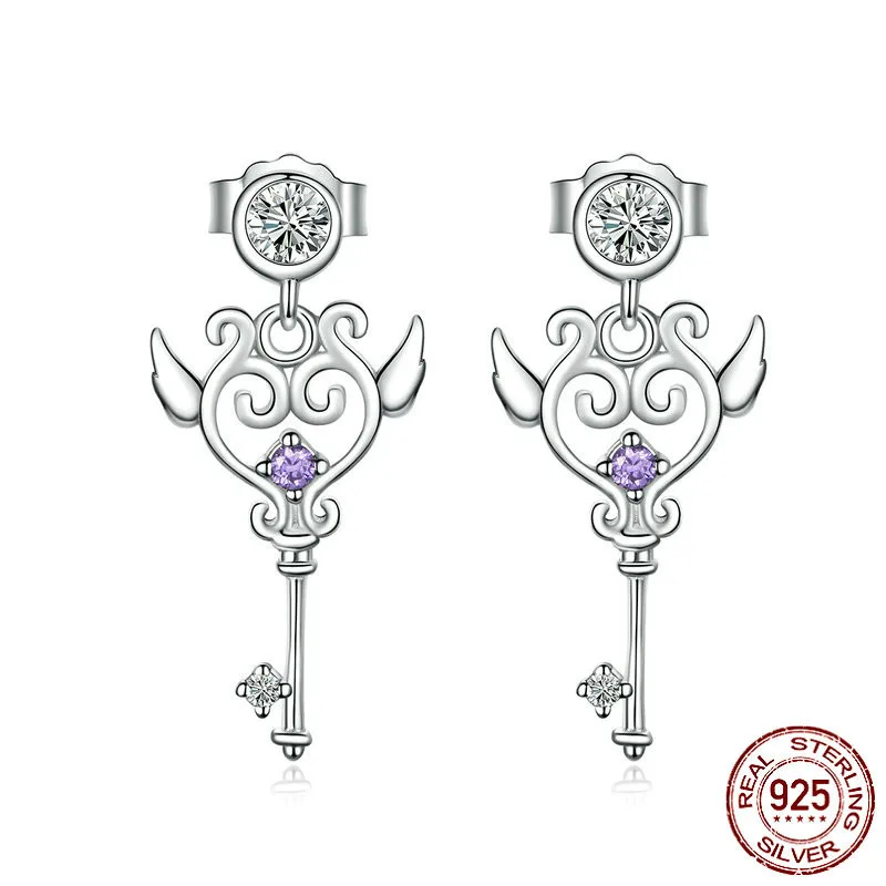

Key Drop Earrings Authentic 925 Sterling Silver Magic Wand Dangle Earings For Women Fashion Korean Jewelry Sce618