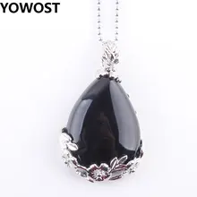 YOWOST натуральный черный Агаты капли воды форма драгоценный камень Любовь бусины рейки кулон для исцеления чакр и цепочки ожерелья цепи ювелирные изделия IN3474