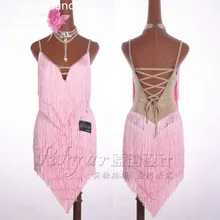 Robe de danse latine professionnelle pour femmes, robe latine, col Double en V, ouverture au dos en Polyester, Costume de compétition, Salsa et Tango