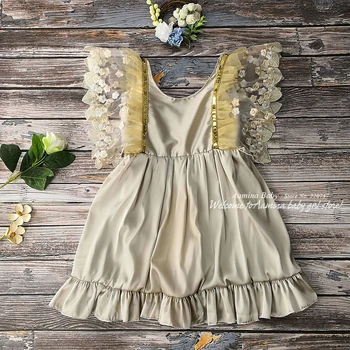 

Retail Sequins Golden Kids Clothes Princess Baby Girls Dresses Summer Wedding Party Kids Dress For Girls baby girl clothes 3345