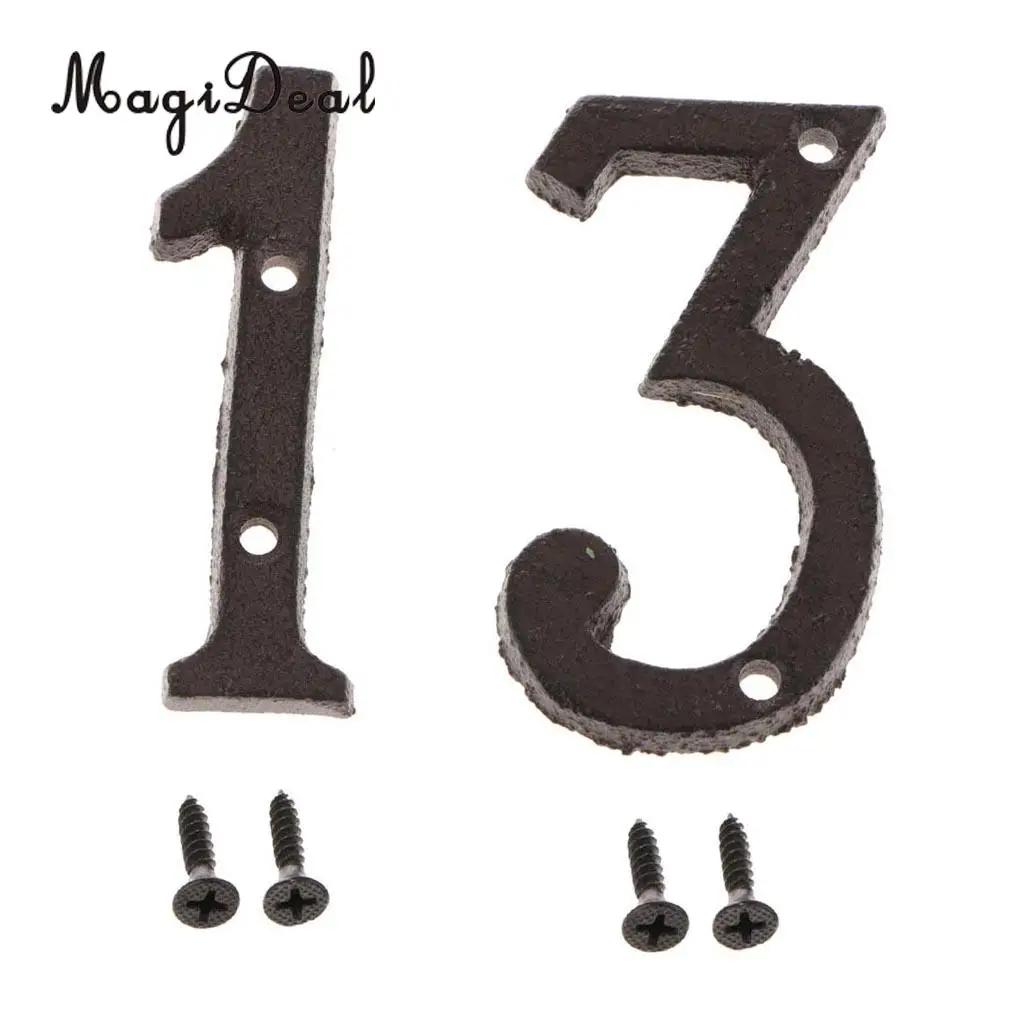 2pcs Cast Wrought Iron Black Antique House Door Number Signs Digits Sticker Plate 1 3