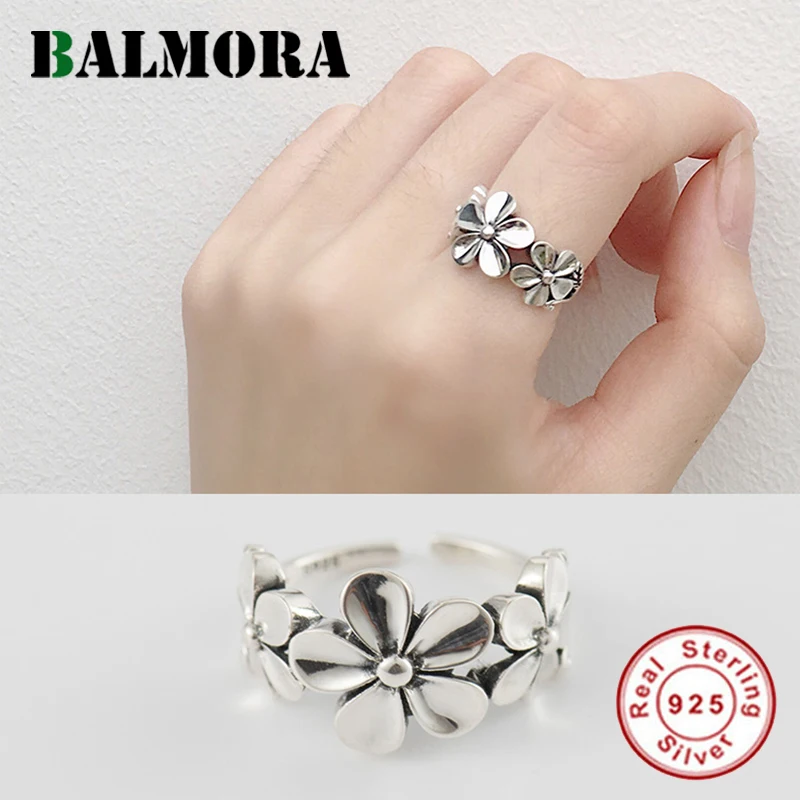 

BALMORA New 925 Sterling Silver Beautiful Flower Open Rings for Women Lover Friend Gift Simple Fashion Jewelry Anillos JWHYR0153