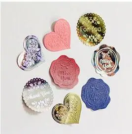 

50pcs=50sheet Thank you For You Miss you Adhesive Sealing Sticker Imitation Gold Foil Plated Box Bag Decoration Toys YH952