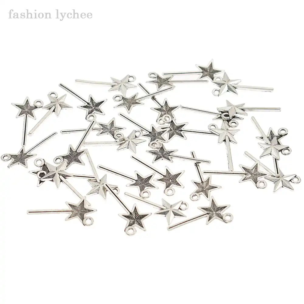 35Pcs Silver Fairy Magic Wand Charms Pendant DIY Necklace Barcelet Craft Jewelry