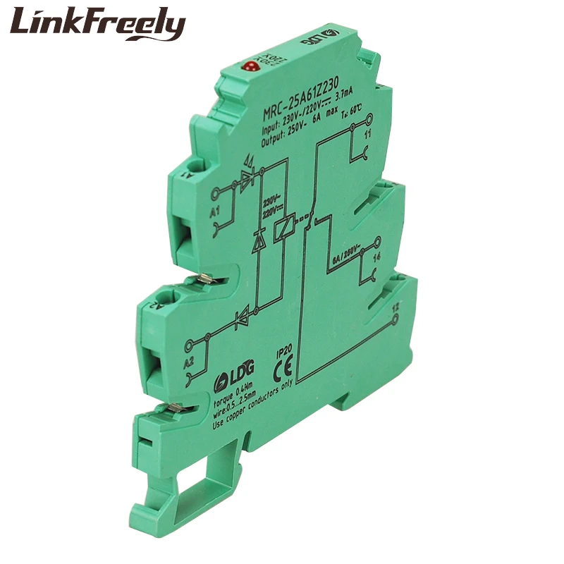 MRC-25A61Z230 230VAC/220VDC мини электромагнитный контакт Светодиодный интерфейс реле Din 6A 250VAC/DC выходное напряжение управления реле