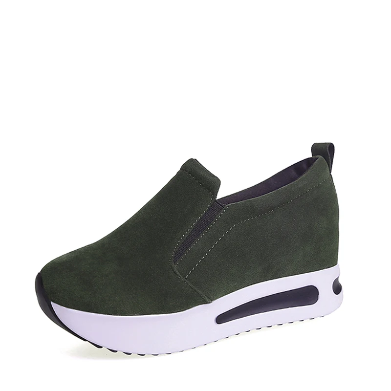 Army Green KHTAA/Женская Вулканизированная обувь; повседневная обувь на танкетке и платформе с эластичным ремешком; сезон весна-осень; обувь, увеличивающая рост; женские кроссовки; Прямая поставка - Цвет: Army Green