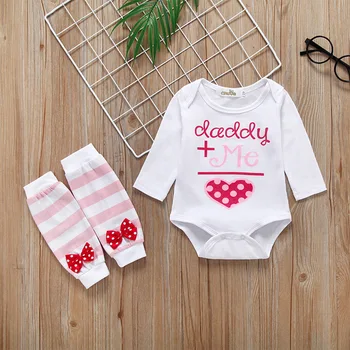 

Girl romper 2 pieces / set of fashion cotton long-sleeved English letters triangle clothes + bow baby knee suit