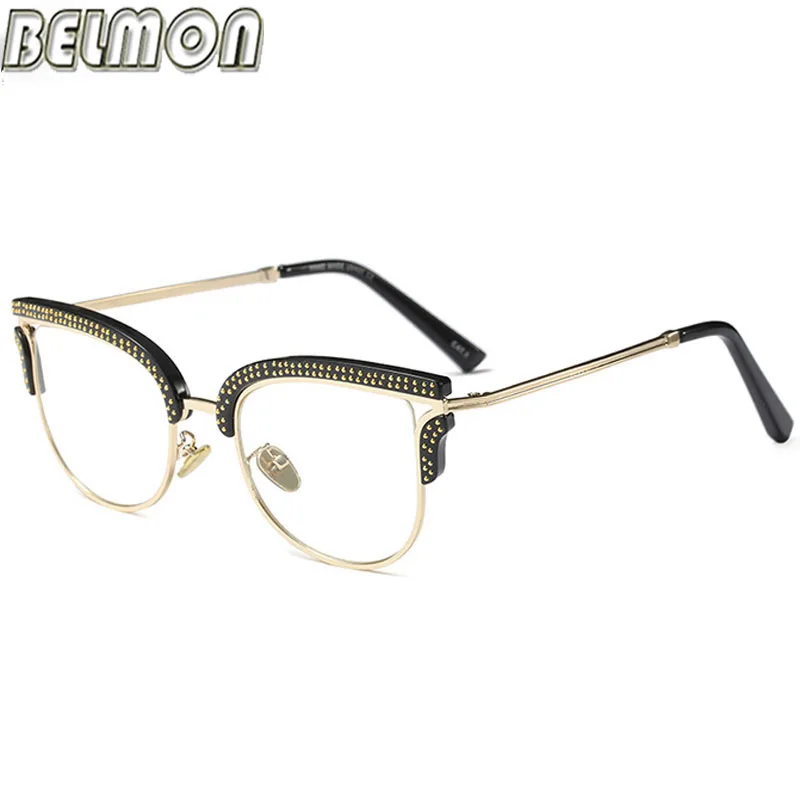 Belmon оптические очки, женские модные очки по рецепту, алмазные оправы, прозрачные линзы, очки RS824 - Цвет оправы: 97518 Black