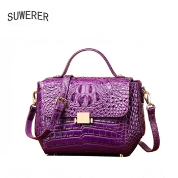 

SUWERER 2020 New top cowhide women genuine leather bag Embossed crocodile pattern Fashion schoudertas dames luxury leather bag