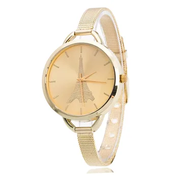 

Fashion Women Dress Gold and Silver color Metal Mesh Watch Women Steel Belt Watch Contracted Tower Pattern design montre femme